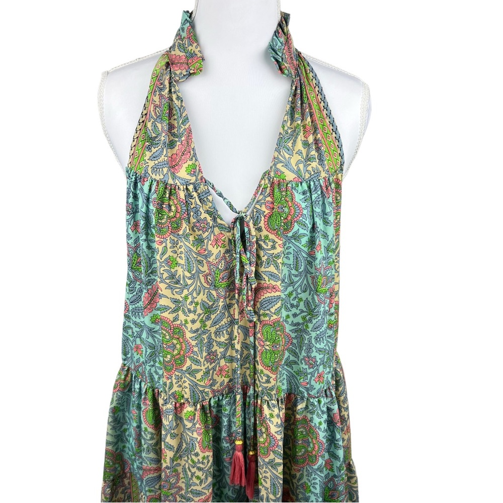 Paani Anthropologie Boho Paisley Halter Tiered Midi Dress Tassel Medium - Picture 2 of 6